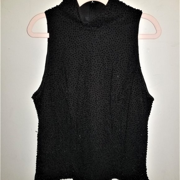 Black Beaded Mock-Neck Top - 8 - Picture 1 of 3